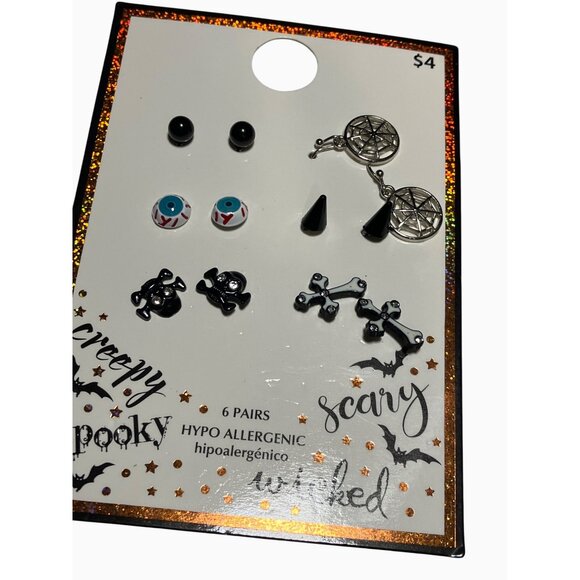 Halloween Stud Earrings Cross Spider Eyes Spider web 6 Pairs - Picture 4 of 8